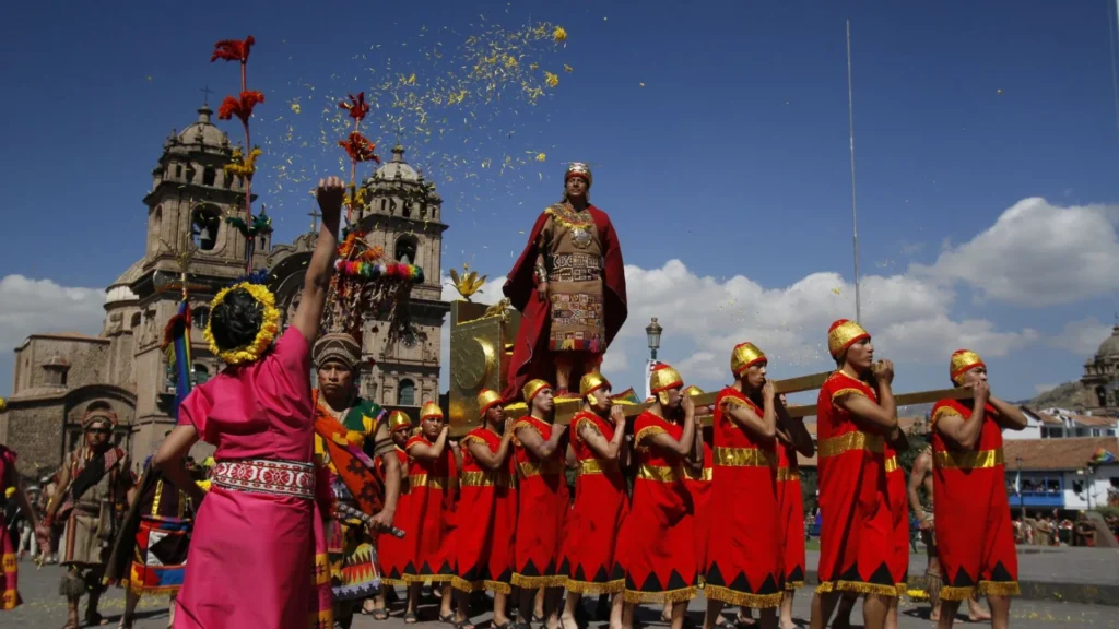 Representation of the Inca during the Inti Raymi ceremony in Sacsayhuamán.