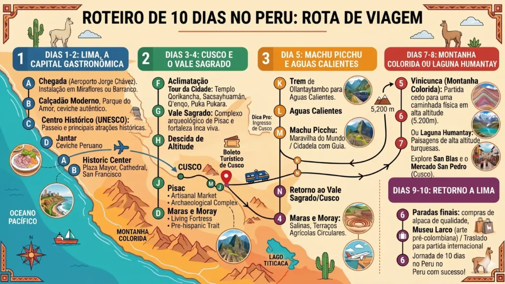 Mapa sobre o que fazer no Peru em 10 dias