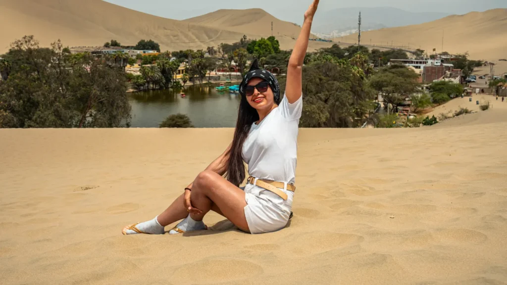 Huacachina Oasis in the Ica desert Peru at sunset